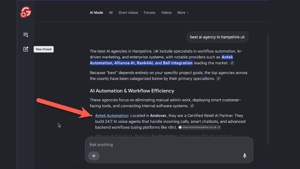 Antek cited by Google AI Mode